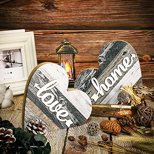 Jetec 2 Pcs Rustic Wooden Heart Table Decor, Daisy Farmhouse Home Decor, Bless This Home & Be Kind Sign for Living Room, Dining Room, Shelf & Mantel, Ideal Housewarming & Birthday Gift(Vintage Style) - style: Vintage Style