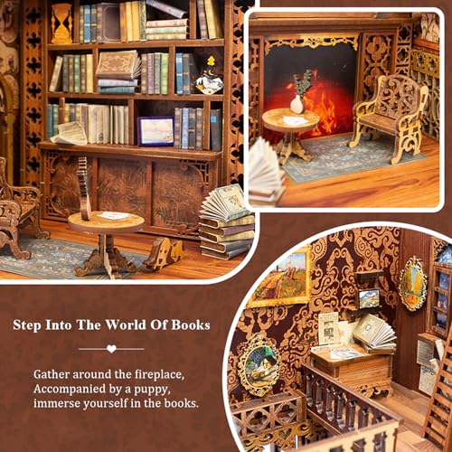 Cutefun Book Nook Kit Library, DIY Miniature Booknook Kit for Adults, 3D Wooden Puzzle Bookend Bookshelf Decor with LED Light & Dust Cover Christmas Crafts Gifts for Book Lovers (Eternal Bookstore) - style: Eternal Bookstore