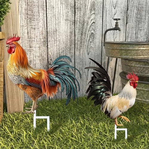 Riakrum 4 Pcs Metal Rooster Outdoor Garden Statues Decor Yard Chicken Decorations Metal Chicken Sculpture for Backyard Patio Kitchen Decor & Lawn Ornaments, 2 Size - style: Rooster