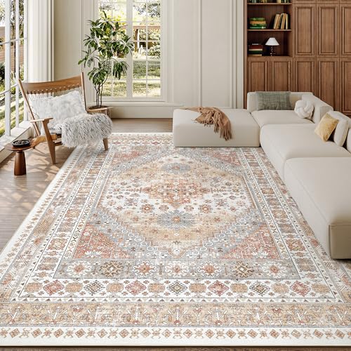 zesthome 5x8 Area Rugs - Ultra-Thin Washble Rug, Stain Resistant Anti Slip Backing Rugs for Living Room,Bedroom, Vintage Home Decor Area Rug (Orange,5'x8') - color: Orange, size: 5' x 8' (Rectangular)