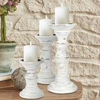 Candle Holder Stand Wooden, Pillar Candle Holders, Unity Candle Holders, Rounded Turned Colums, Country Style Ideal for Gift, Wedding, Christmas, Party, Spa - 10,8,6 Inch- Set of 3 - Antique White - color: Antique White, size: 10,8,6 Inch Set of 3 - Mid C