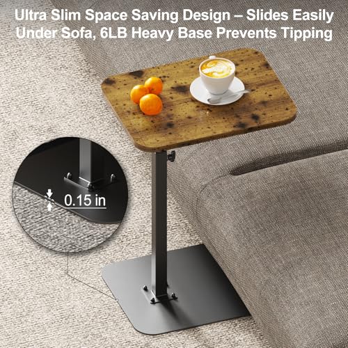 HzTinT TV Tray Side Table Sofa Tray for Couch Heavy Metal Base Swivel/Adjustable Height, Sofa Bed Bathroom Living Room, Study TV Tray C Shaped End Table Food Snack Trays for Eating Small Spaces - color: Brown, size: 11.8*15.7 in