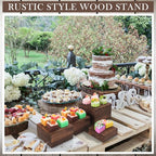 Barydat 6 Pcs Wood Display Risers Rustic Cupcake Stand Food Risers for Buffet Table Wooden Stackable Display Stand Box for Catering Dessert Collectibles Jewelry Figures Show(Burnt Wood Color)