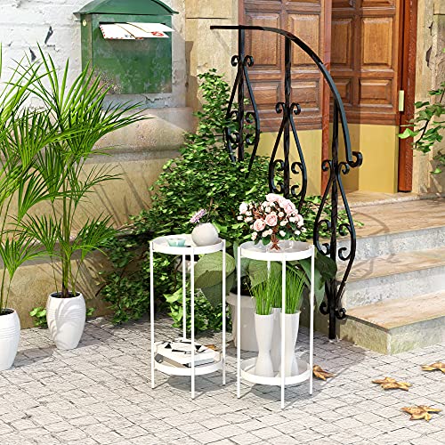 OVICAR Plant Stand Indoor Outdoor - Metal Flower Pot Holder Table Tall Potted Rack Organizer Rustproof Plant Display Shelf For Home Garden Patio Balcony Office Living Room Bathroom Corner (White) - color: White