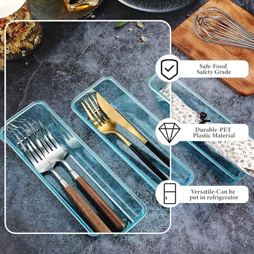 Maitys 12 Pcs Clear Drawer Organizer 9 x 3 x 2 Inches Plastic Rectangle Trays Makeup Vanity Storage Bins and Kitchen Drawers Dividers for Office Desk Silverware Kitchen Utensils(Blue) - color: Blue, size: 9 x 3 x 2 Inches
