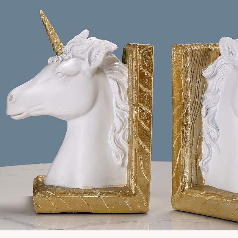 Bookends Decorative Bookends Creative Horse Head Shape Ornaments Handmade Light Luxury Bookends Office, Study Books Rely on Handicrafts Bookends & Book Racks (Color : White) - color: White