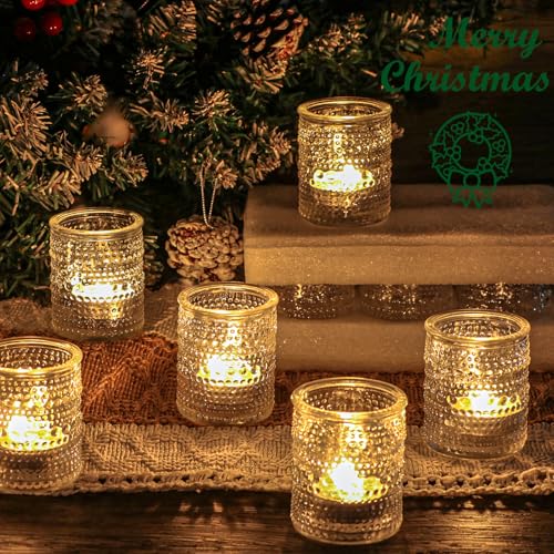 HOXHA 6 Pack Glass Votive Candle Holders Clear Tealight Candle Holders in Bulk Vintage Table Centerpieces for Floating Candles Home Table Decor Wedding Receptions (6)