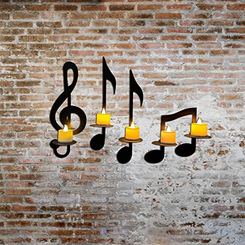 MANMAOHE Black Music Note Wall Sconce Metal Wall Sconce Candle Holder Set of 4 Wall Mount Tea Light Candle Holders Musical Symbol Candle Holder Rack for Home Office Classroom