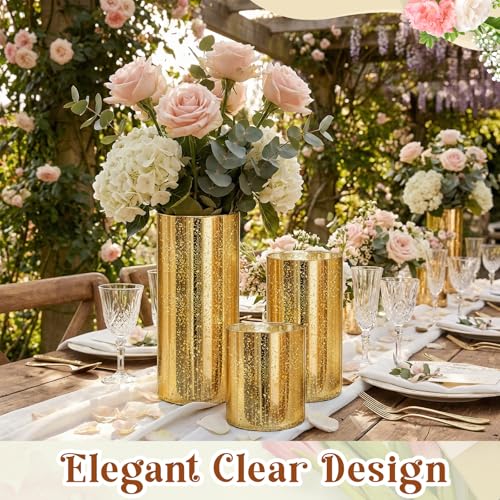 12 Pcs Gold Cylinder Vases for Centerpieces Mercury Vase Hurricane Vase Bulk Acrylic Round Wide Container for Flowers Home Office Wedding Table Decorations (4''/6''/8'') - color: Gold, size: 4''/6''/8''