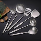 Premium 7-Piece Gold Kitchen Utensil Set with Stand, Stainless Steel Cooking Tools- Dishwasher Safe Ladle, Spoon, Spatula, Pasta Fork, Luxury Brass Kitchen Accessories for Home Chefs (silvery) - color: Silver