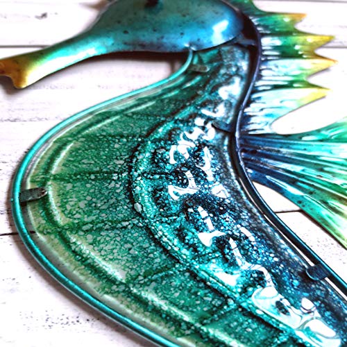 JOYBee 18inch Metal Large Seahorse Wall Art Decor,Christmas Decorations,Bathroom Ocean Glass Art Outdoor Hanging Beach Theme Decorations for Outdoor Indoor Kitchen Garden Patio,Porch or Fence - color: seahorse