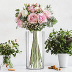 Flower Vase Acrylic Cylinder,9.84" Tall Ribbed Clear Vase for Centerpieces,Wedding Decorative,Home Décor, Non Breakable Plastic, 3.94"X9.84" Tall Round - Clear - size: 3.94“x9.84"
