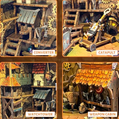 Roroom DIY Book Nook Kit, DIY Dollhouse Bookshelf Insert Decor Alley,3D Wooden Puzzle with LED Lighting Book Nook Wood Bookend Model Building(SQ40) - color: Sq40-mining Zone Fortress