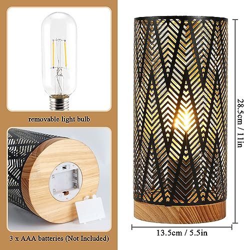 JHY DESIGN Metal Lamp Battery Powered 11''H Accent Cordless Decor Battery Lamp with 6-Hours Timer for Weddings Party Patio Garden Indoor Outdoor Table Balcony Christmas Decorations (with Wooden Base) - color: Lightning Linear Patterned