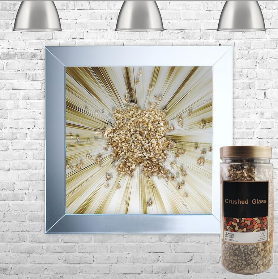 HappyFiller Metallic Baige Crushed Glass Sand,1.3 LB(1.5 Cup) 3-7mm Vase Filler,Wedding Table Centerpiece,Candle Holder,Epoxy Resin Art,Craft Glitter,Terrarium Gravel - color: Baige