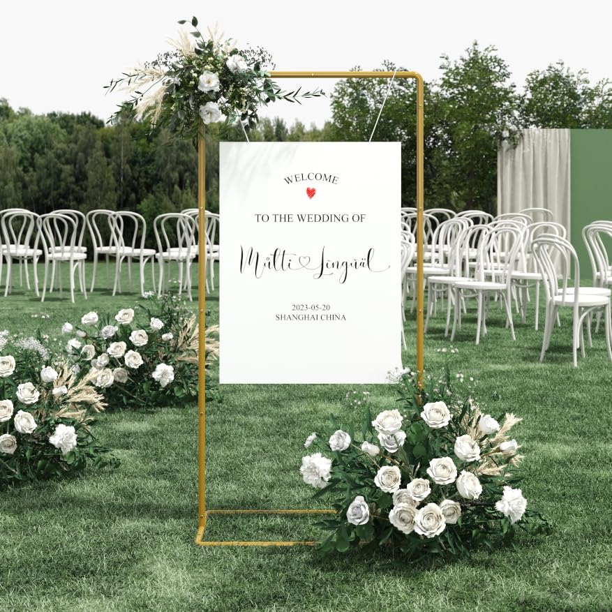 UDEAR Metal Wedding Sign Holder, Elegant Easel Stand Display Frame for Welcome Signs, Seating Charts, Floral Ceremony Decor, Birthday Party Signage, Gold