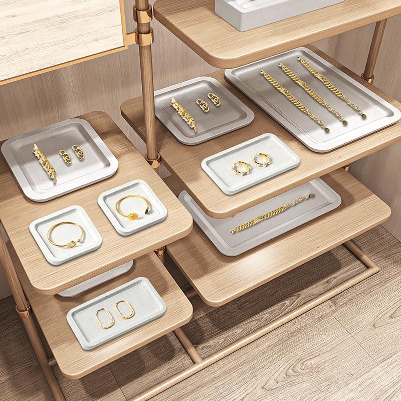 Microfiber Jewelry Trays Stackable Ring Earring Bracelet Necklace Bangle Watch Display Tray Drawer Organizer 13.77 * 9.44 * 0.59inch (White - color: Beige, size: 35*24cm Tray