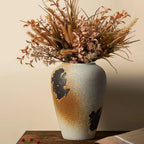 Vintage Rustic Iron Glaze Ceramic Vase, Large 11" Handcrafted Farmhouse Flower Vase – Statement Piece for Living Room, Dining Table, Fireplace, Office