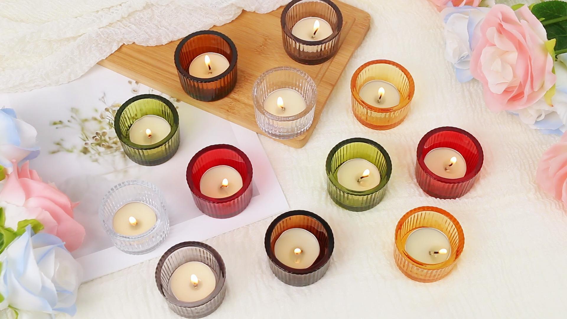 JOYIT Red Votive Candle Holders Bulk Set of 12, Tealight Candle Holder for Wedding Table Centerpiece, Glass Small Candle Holders for Birthday Party, Valentine's Day, Home Decor (2''X 1.4'') - color: Red