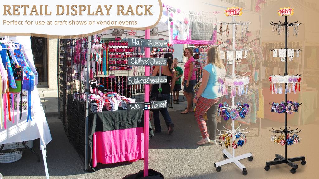 Retail Display Stand 5 Tier Metal Spinning Display Rack with Wheels Keychain Jewelry Stocking Hat Display Stand with Hooks for Malls, Showroom, Retail Store (Gold) - color: Gold